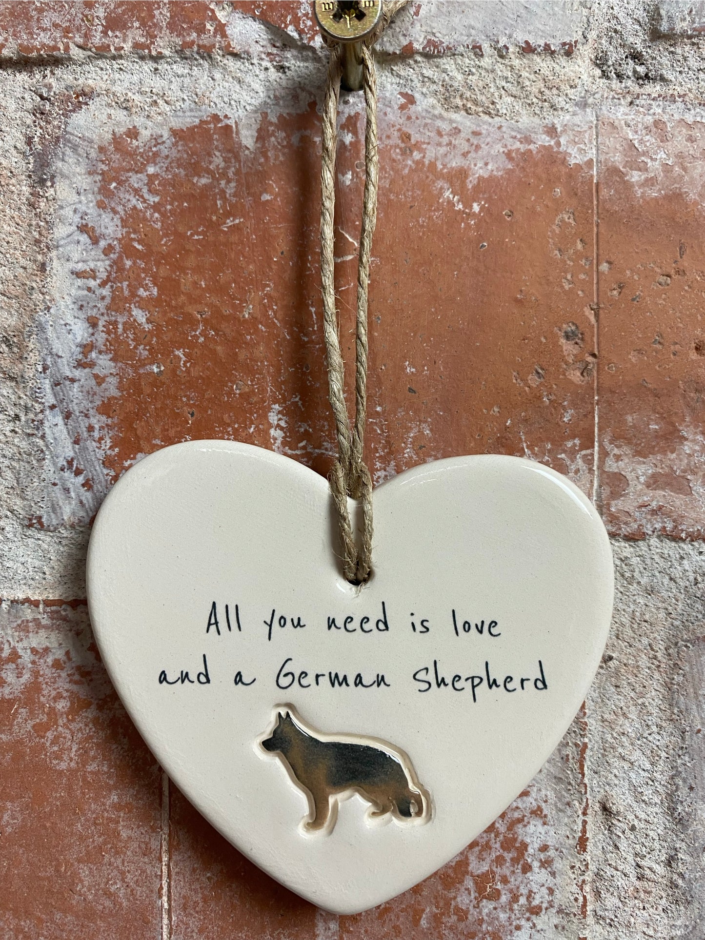German Shepherd Ceramic Heart Ornament