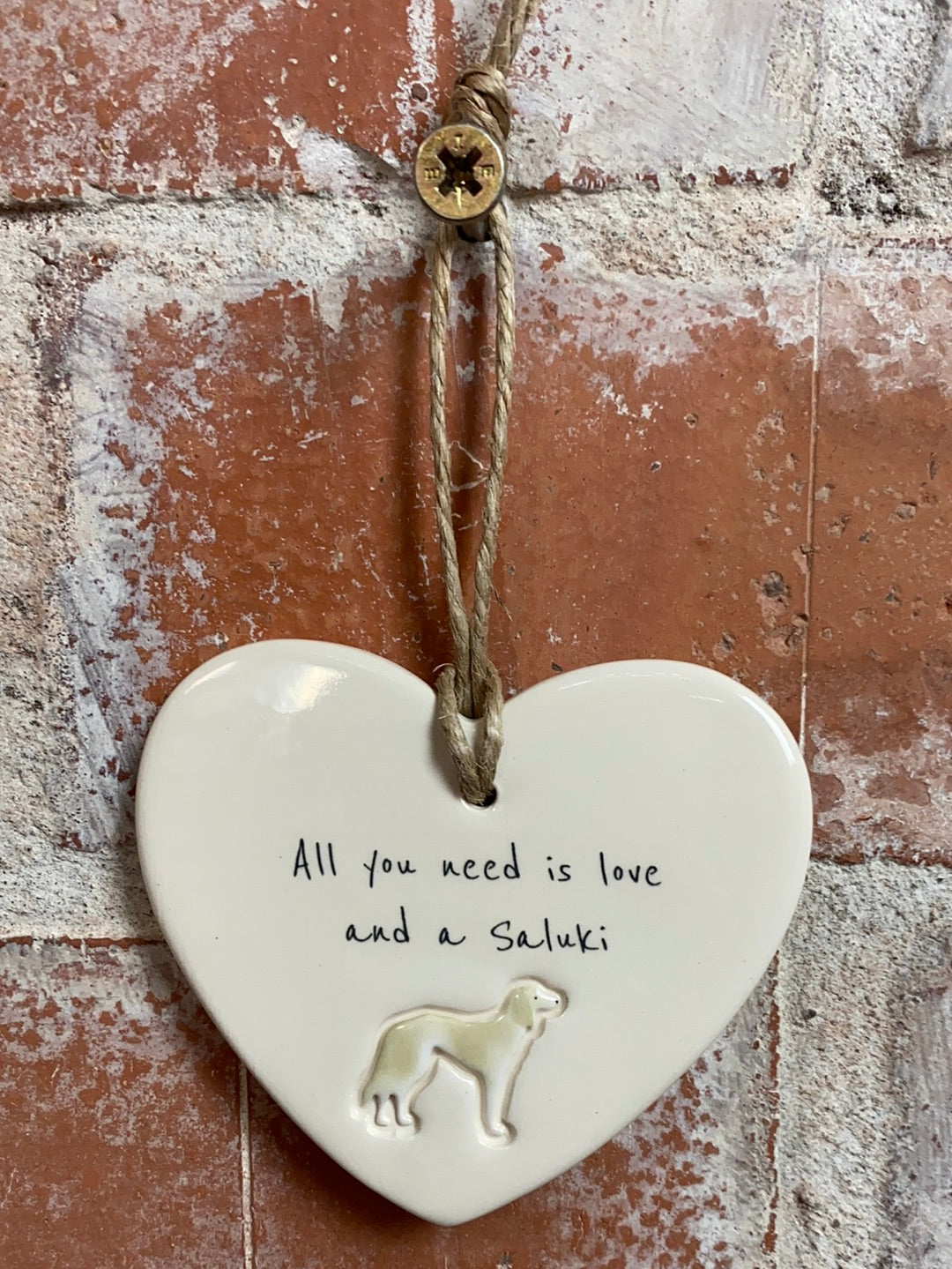 Saluki Ceramic Heart Ornament