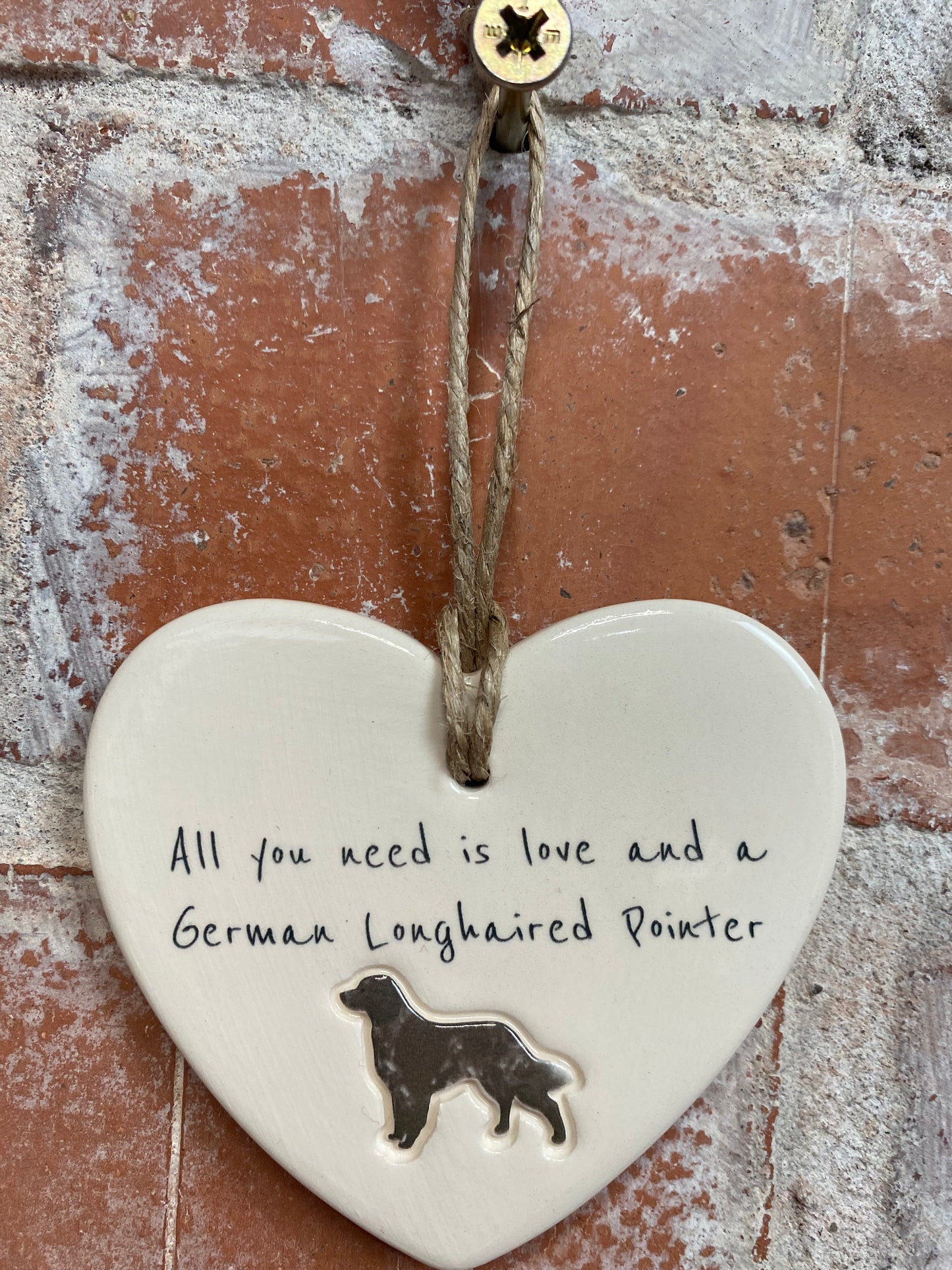 German Longhaired Pointer Ceramic Heart Ornament