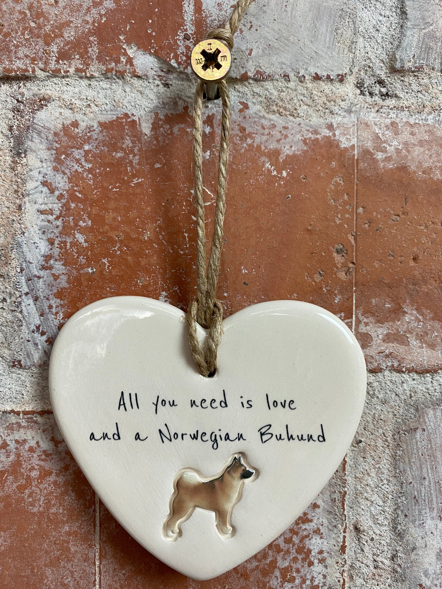 Norwegian Buhund Ceramic Heart Ornament