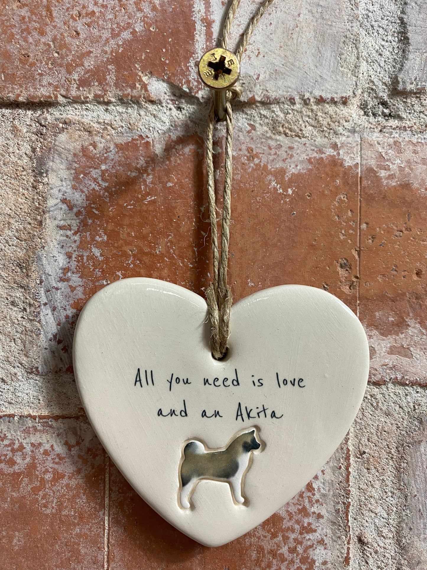 Akita Ceramic Heart Ornament