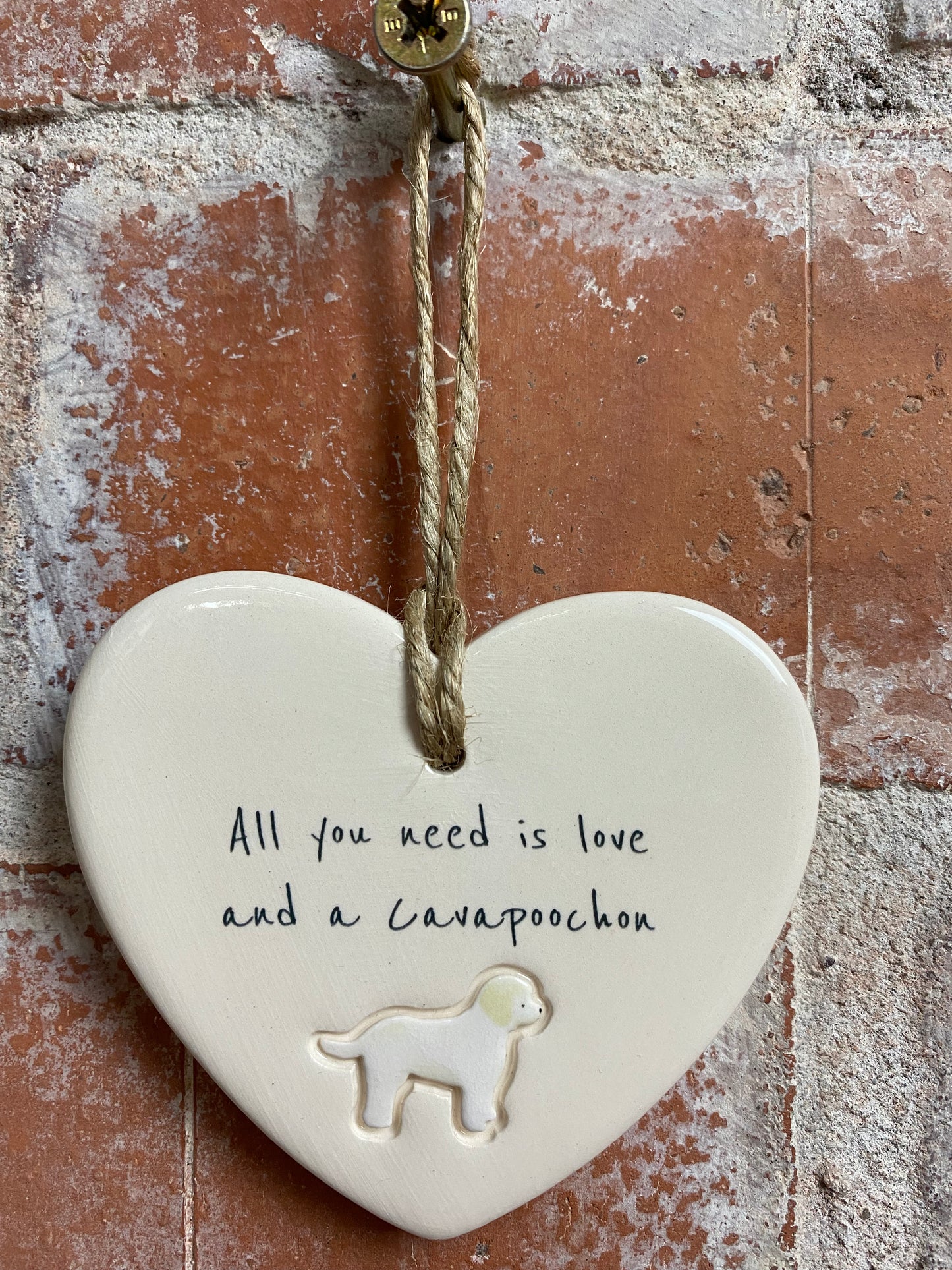 Cavapoochon Ceramic Heart Ornament