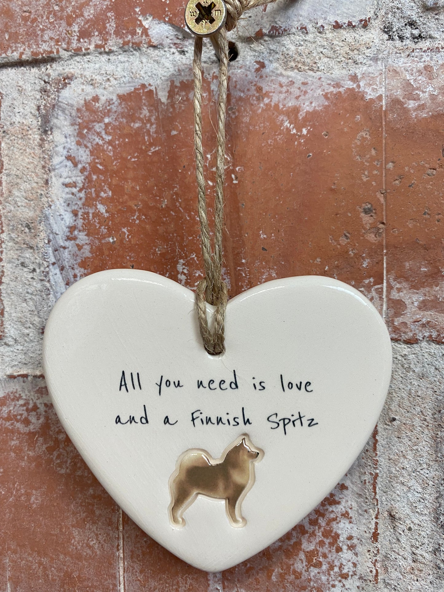 Finnish Spitz Ceramic Heart Ornament