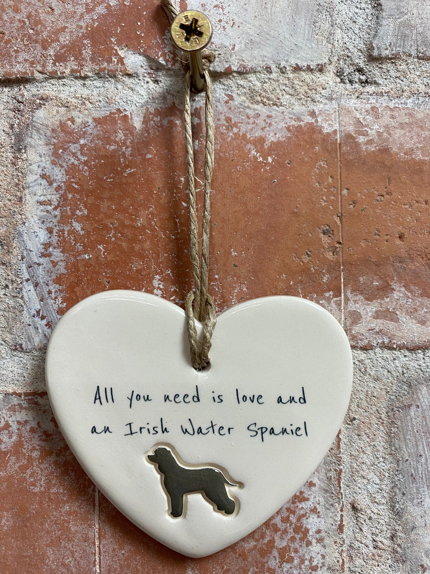 Irish Water Spaniel Ceramic Heart Ornament