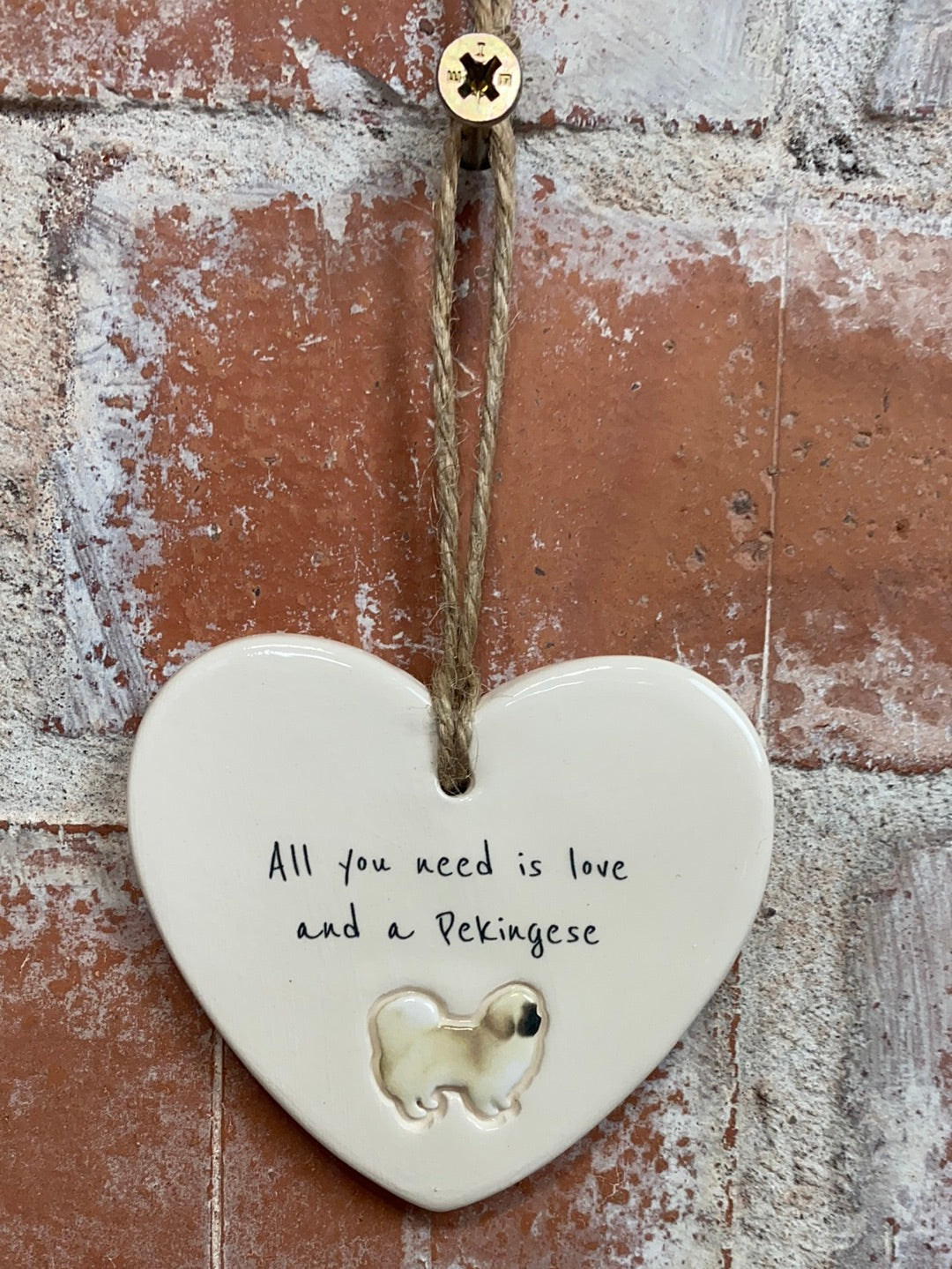 Pekingese Ceramic Heart Ornament