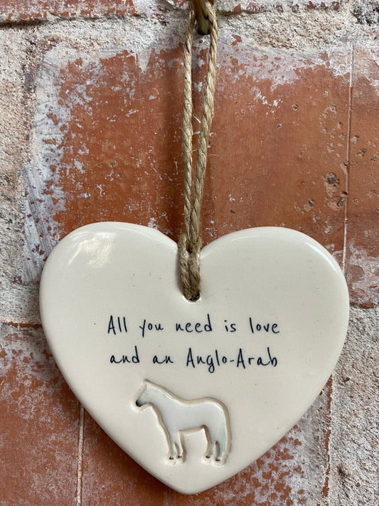 Anglo-Arab Horse Ceramic Heart Ornament
