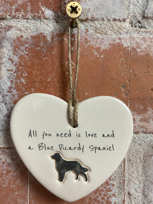 Blue Picardy Spaniel Ceramic Heart Ornament