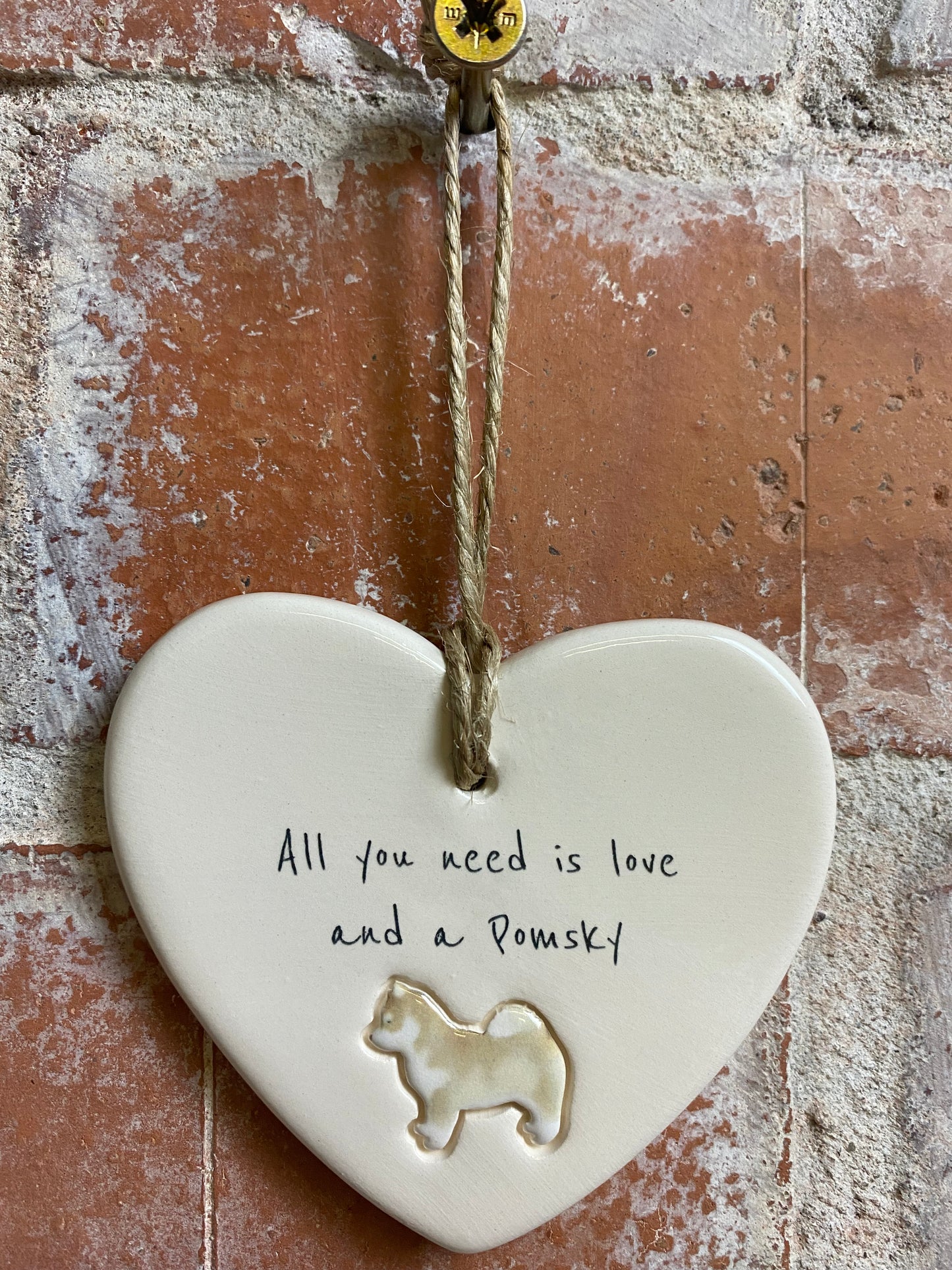 Pomsky Ceramic Heart Ornament