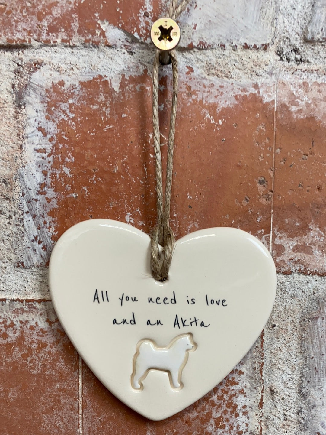 Akita Ceramic Heart Ornament