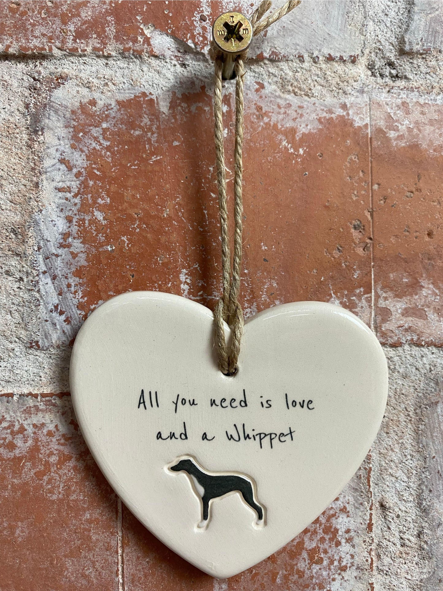 Whippet Ceramic Heart Ornament