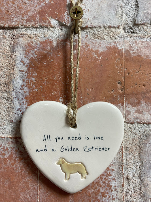 Golden Retriever Ceramic Heart Ornament