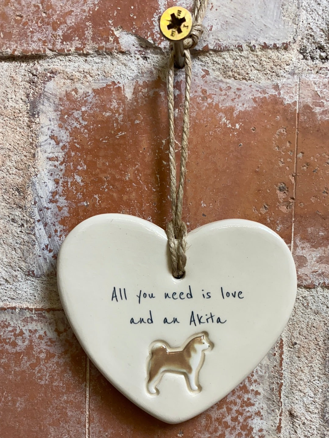 Akita Ceramic Heart Ornament