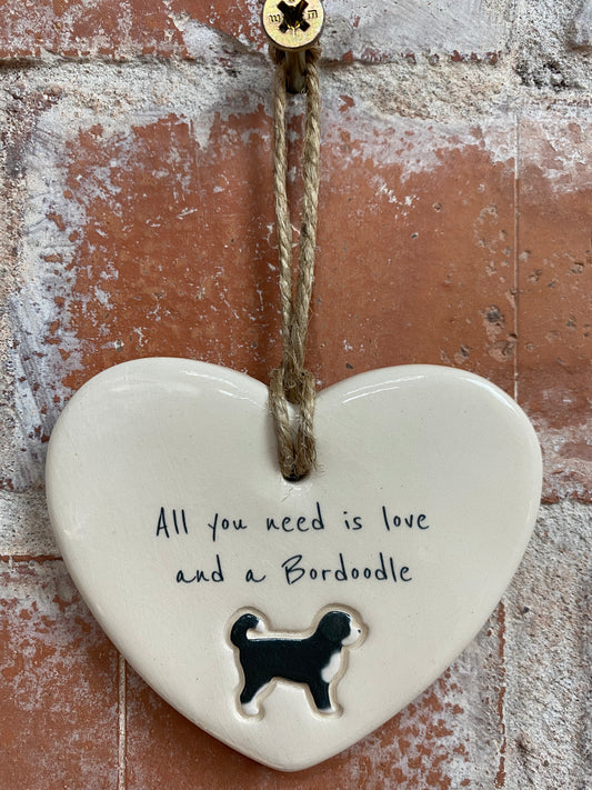 Bordoodle Ceramic Heart Ornament
