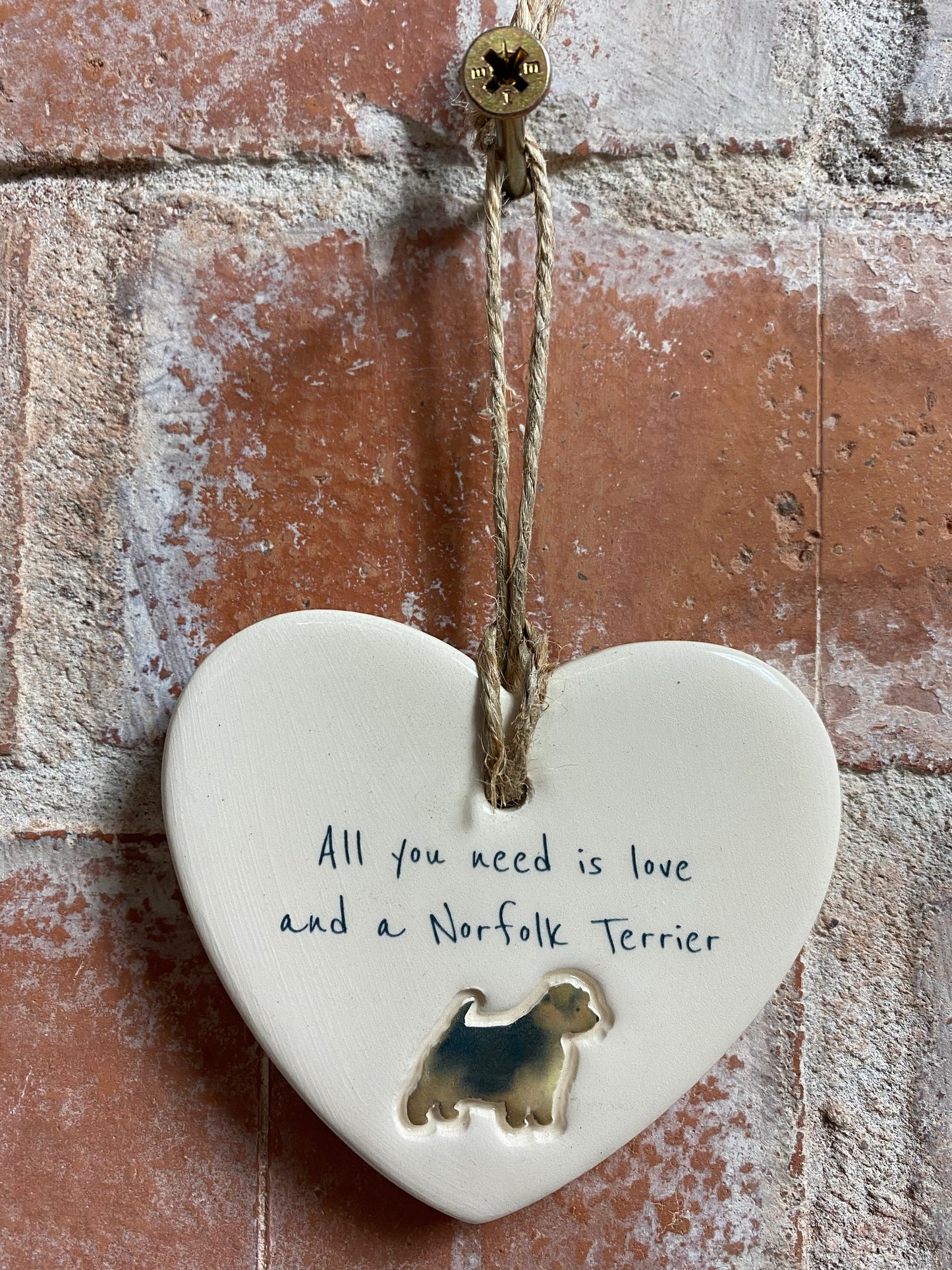 Norfolk Terrier Ceramic Heart Ornament