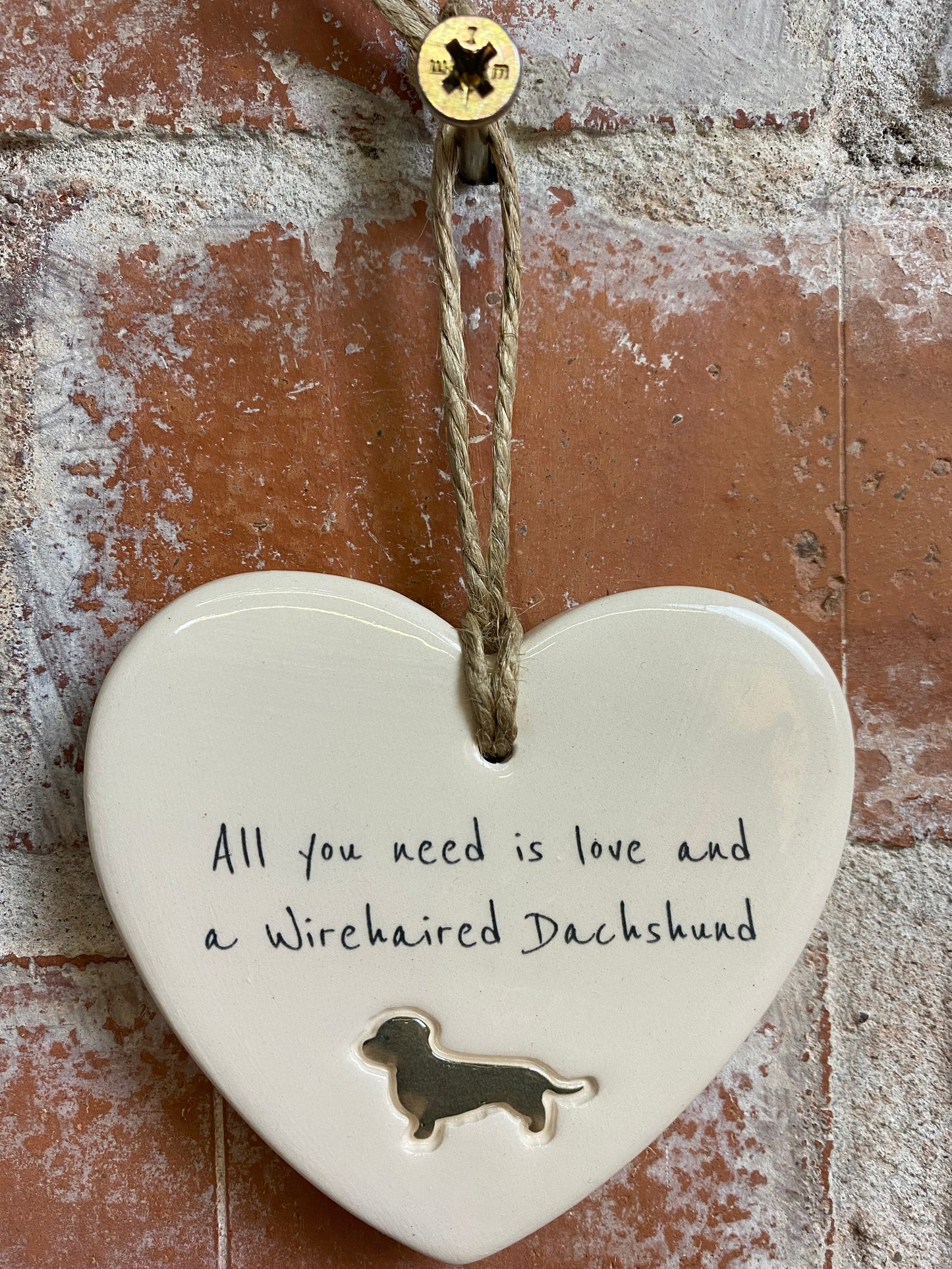 Wirehaired Dachshund Ceramic Heart Ornament