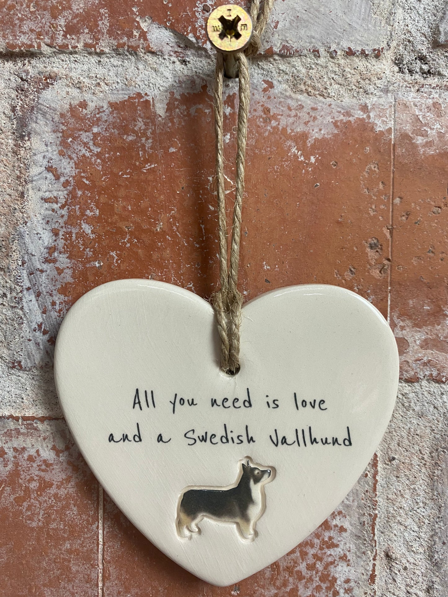 Swedish Vallhund Ceramic Heart Ornament