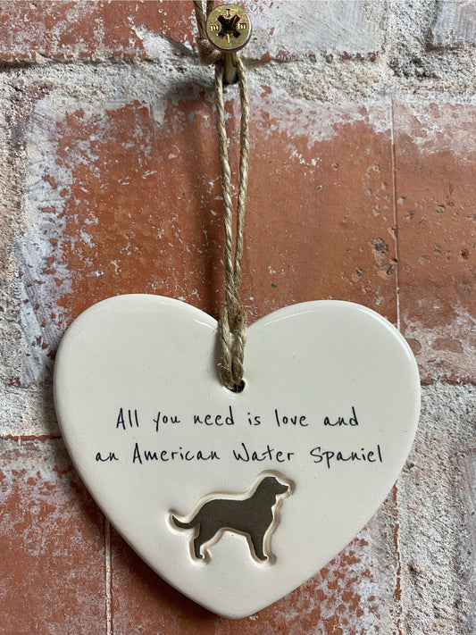American Water Spaniel Ceramic Heart Ornament