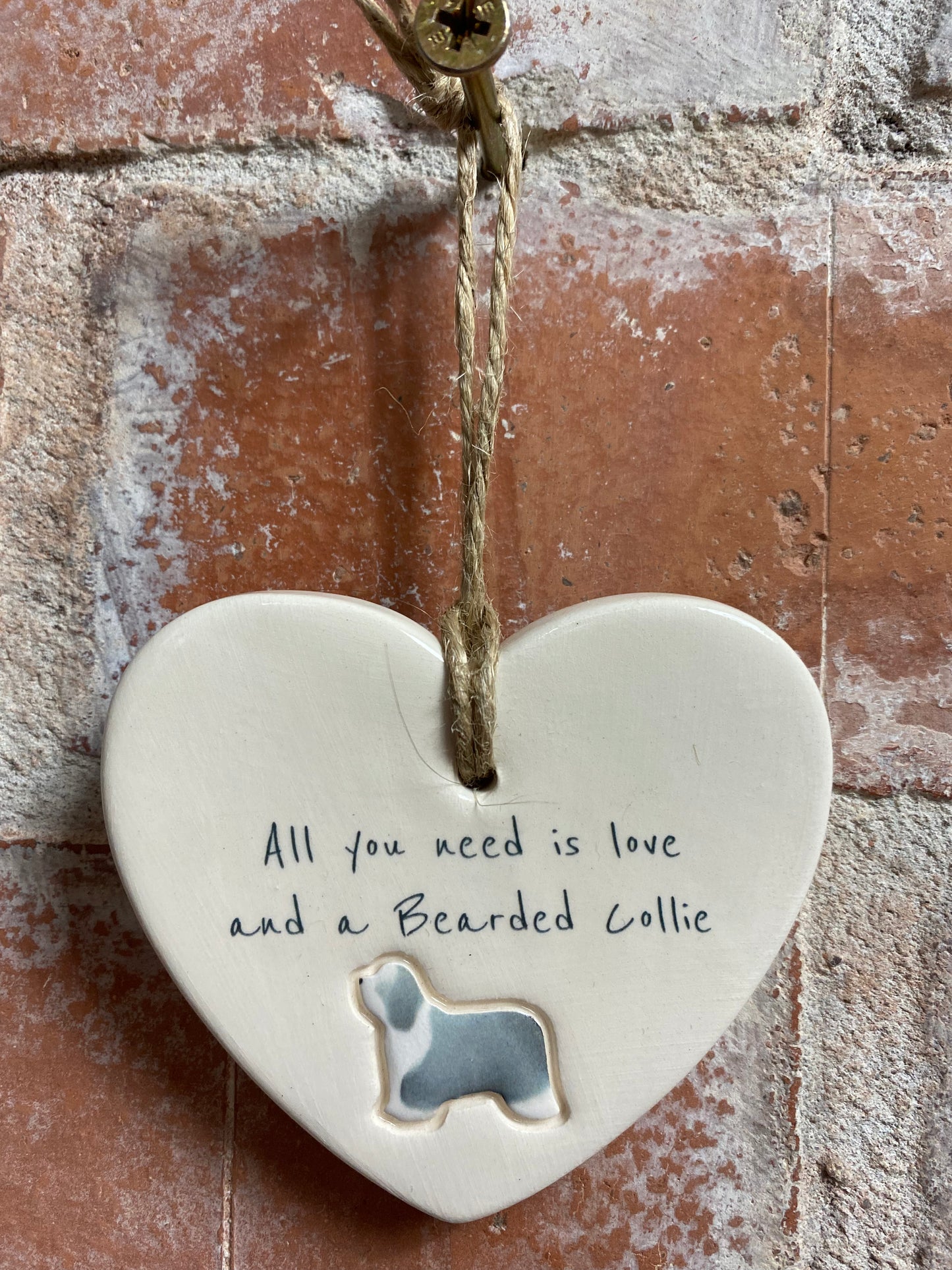 Bearded Collie Ceramic Heart Ornament