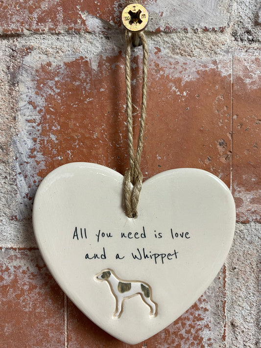 Whippet Ceramic Heart Ornament