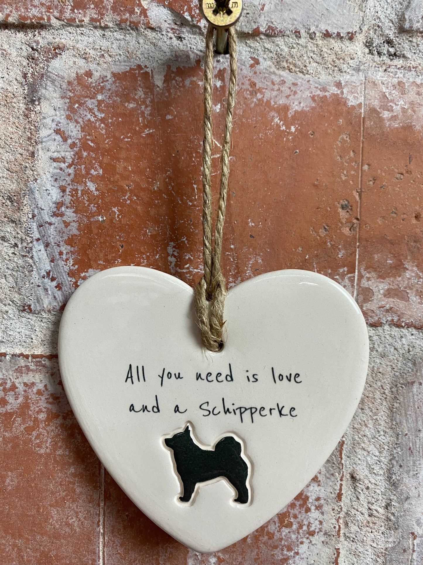 Schipperke Ceramic Heart Ornament
