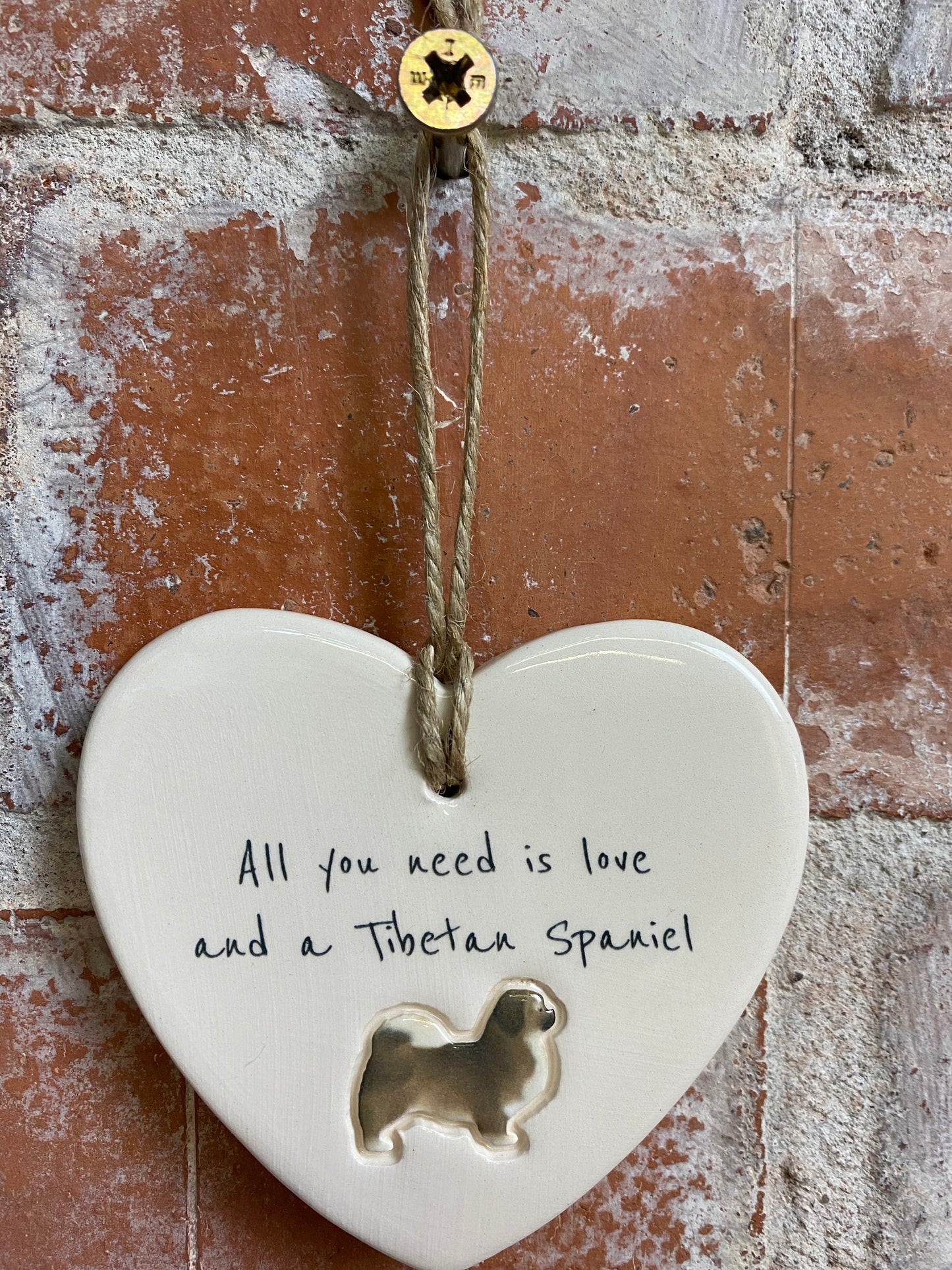 Tibetan Spaniel Ceramic Heart Ornament