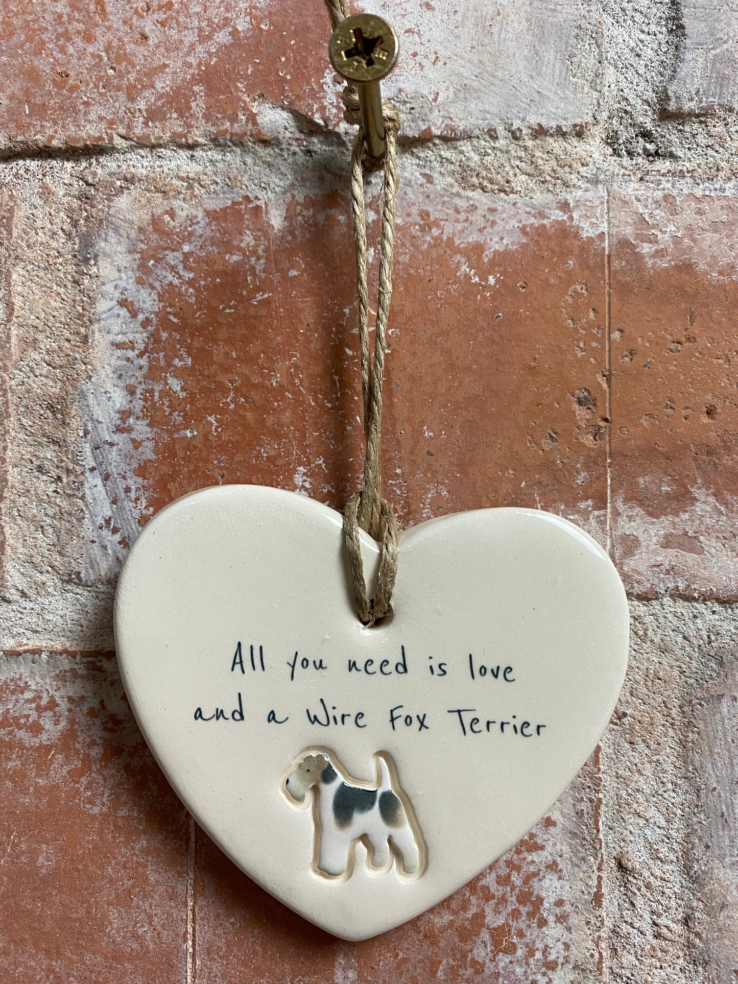 Wire Fox Terrier Ceramic Heart Ornament