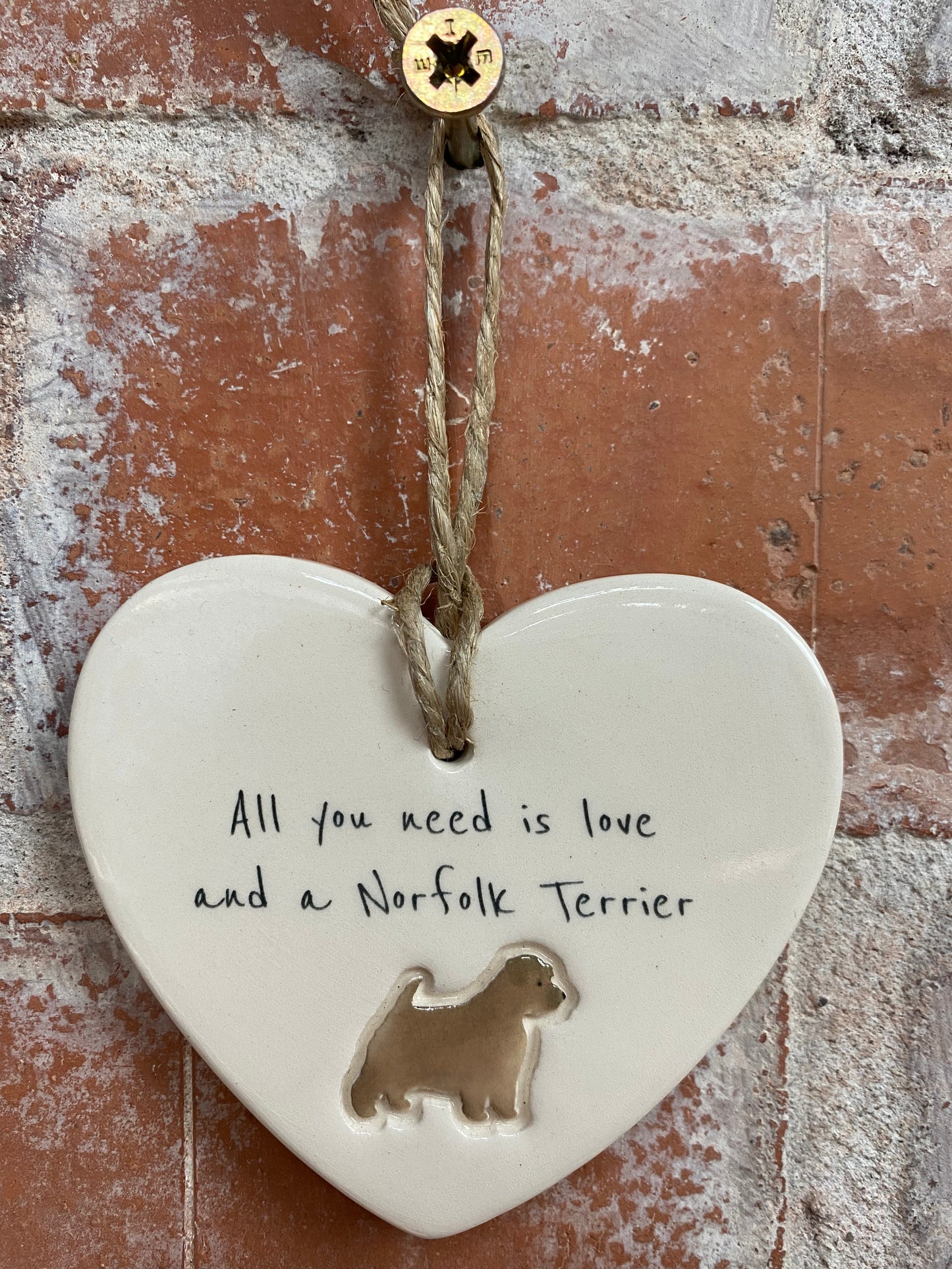 Norfolk Terrier Ceramic Heart Ornament