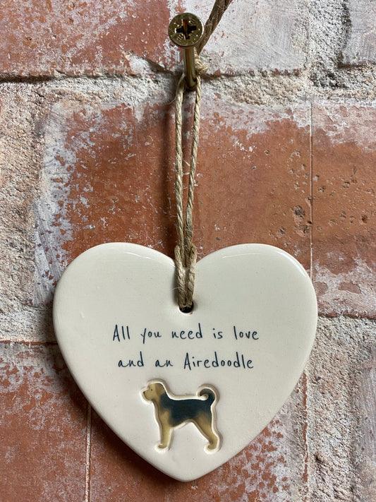 Airedoodle Ceramic Heart Ornament