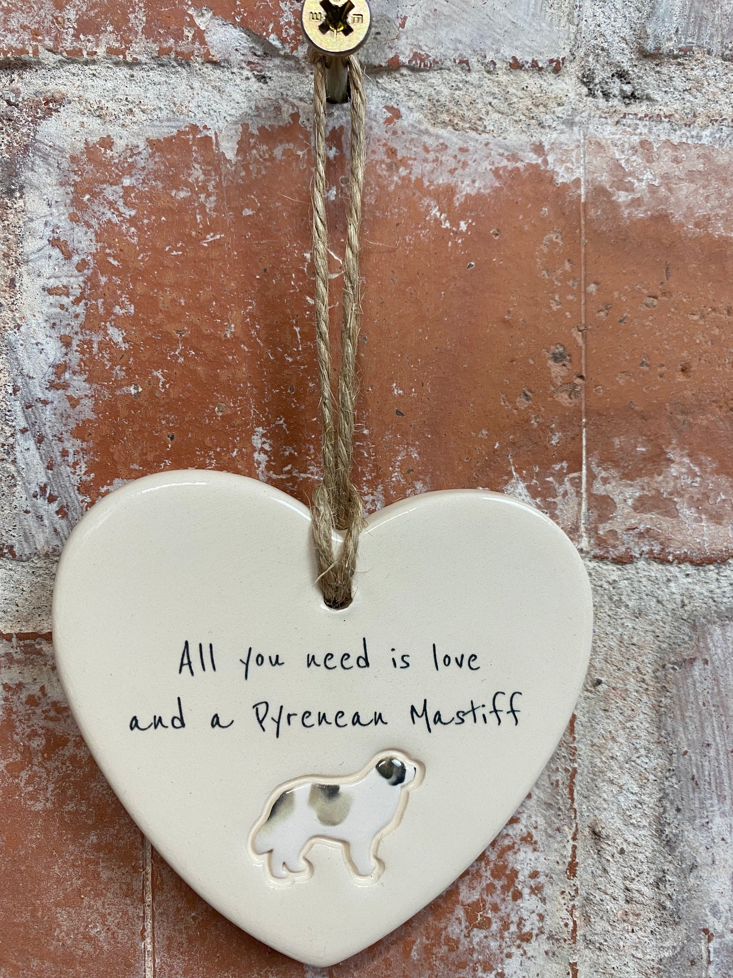 Pyrenean Mastiff Ceramic Heart Ornament