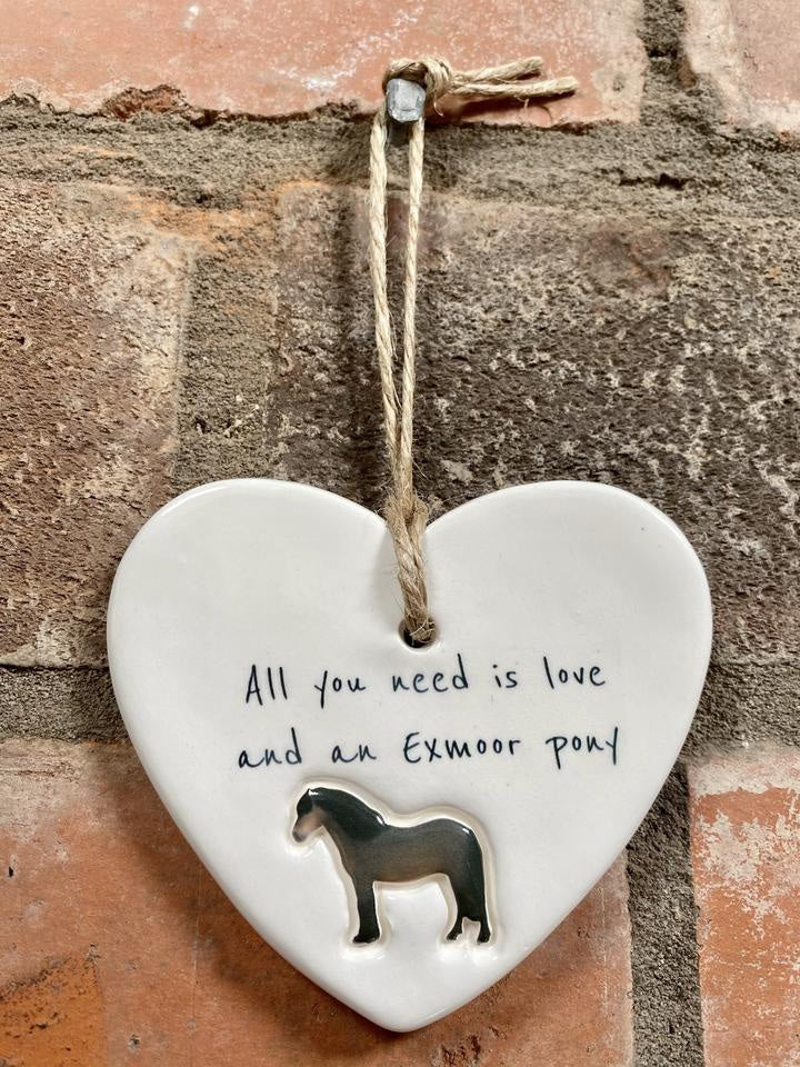 Exmoor Pony Ceramic Heart Ornament