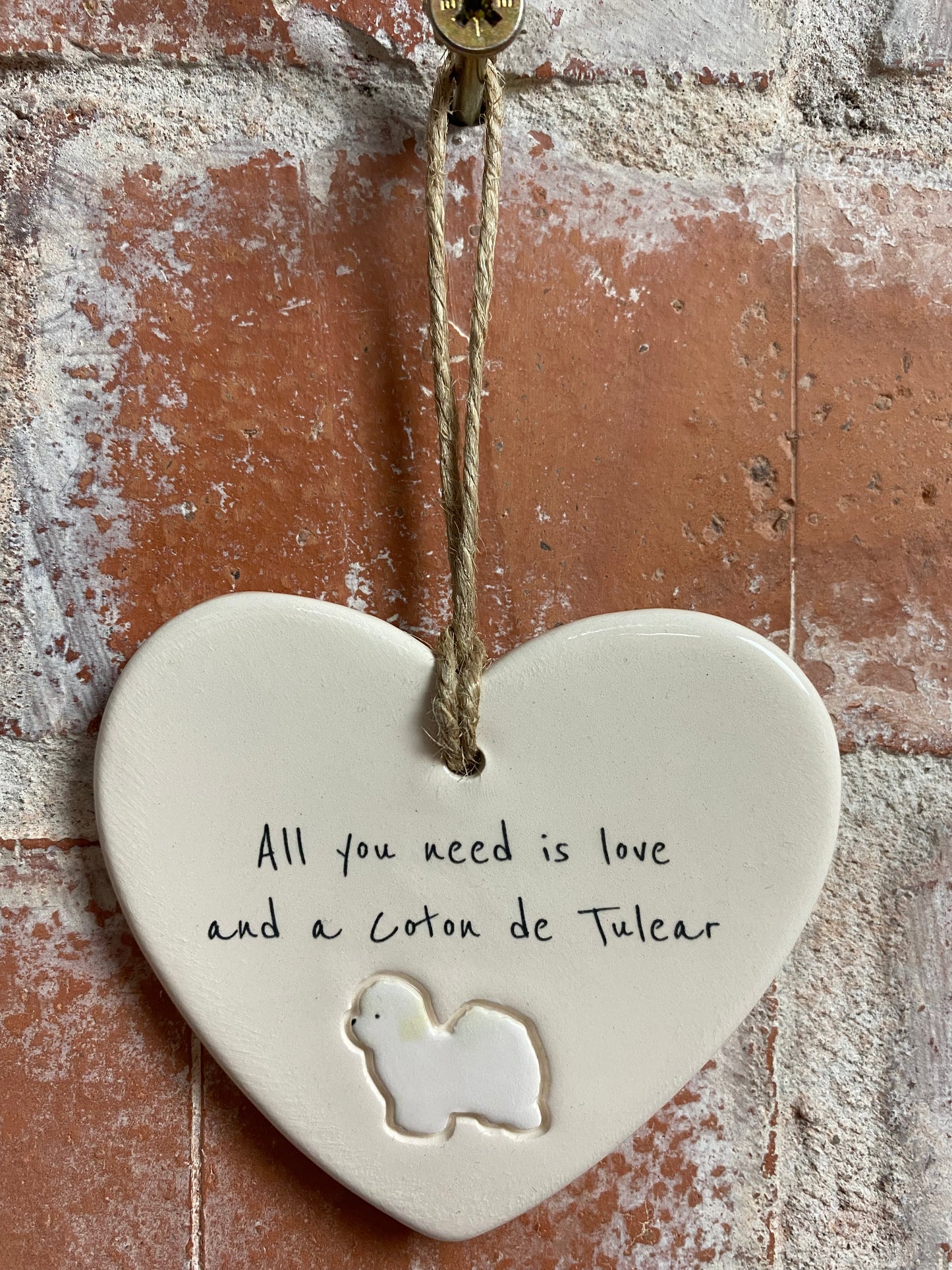 Coton de Tulear Ceramic Heart Ornament