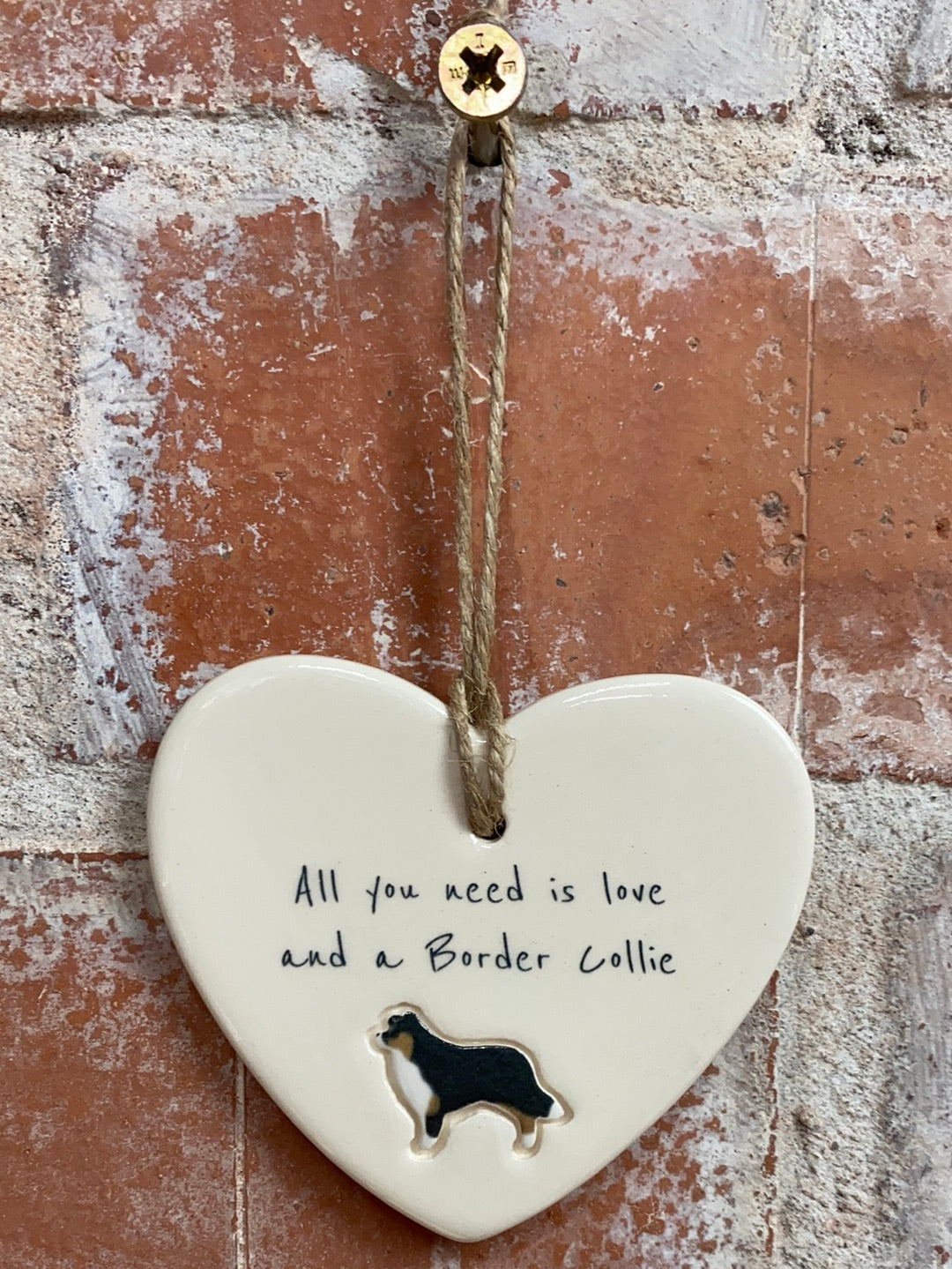 Border Collie Ceramic Heart Ornament