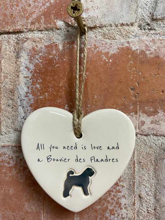 Bouvier des Flandres Ceramic Heart Ornament