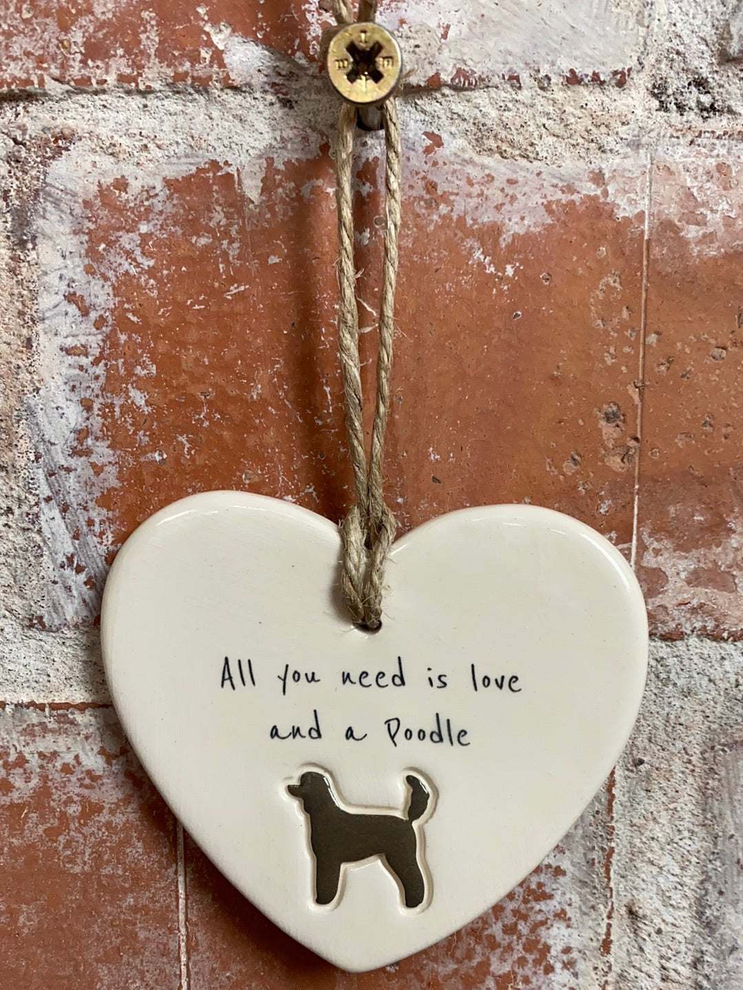 Poodle Ceramic Heart Ornament