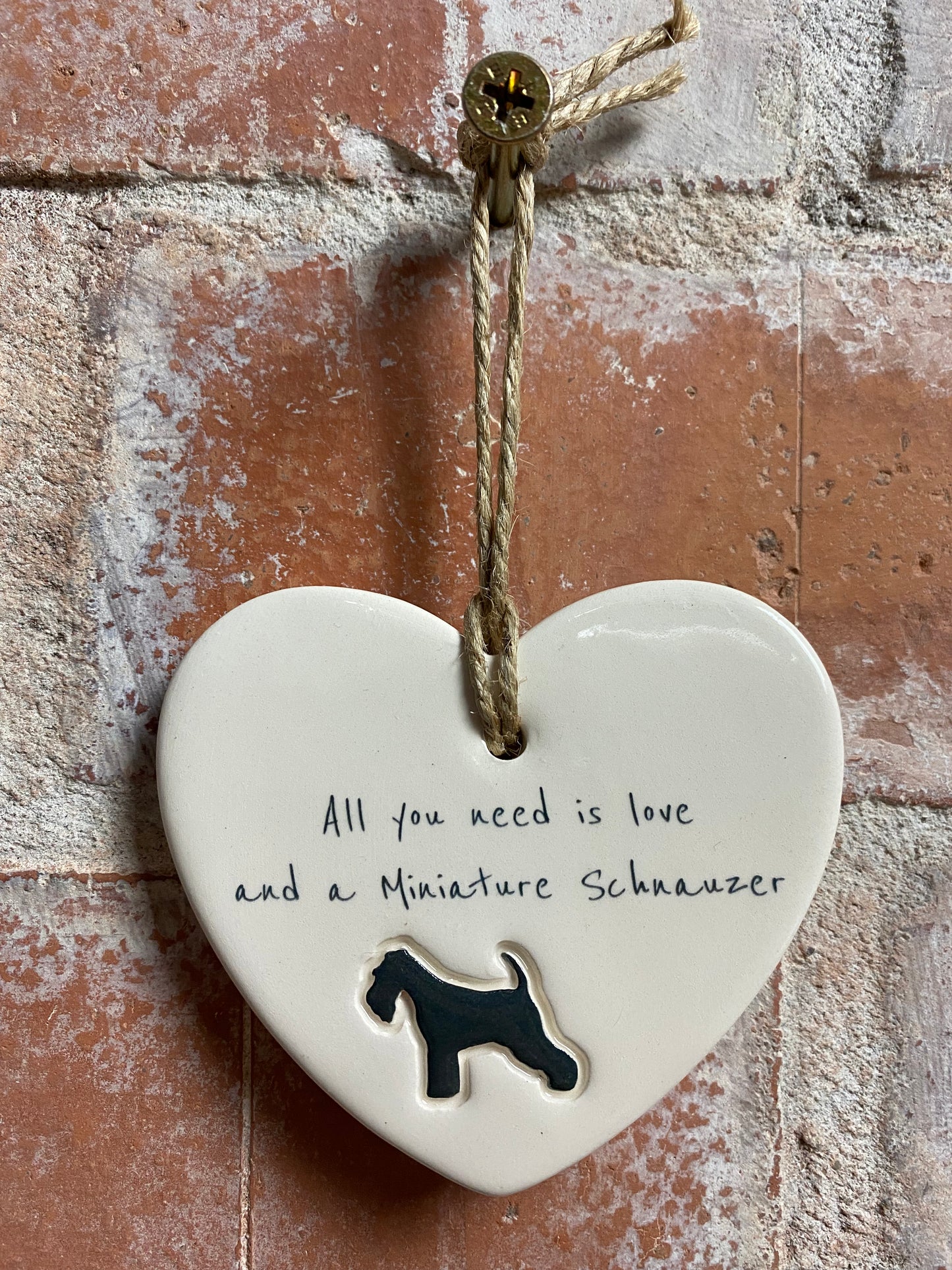 Miniature Schnauzer Ceramic Heart Ornament