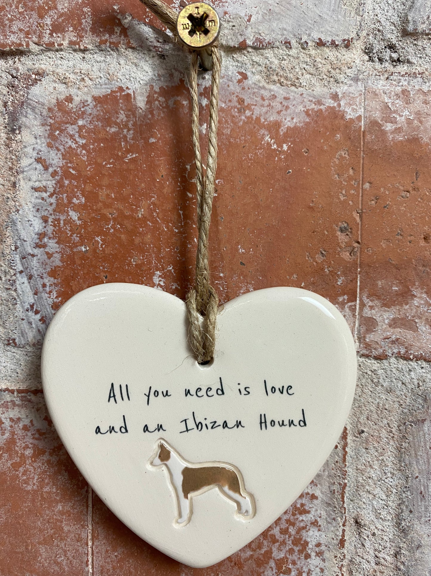 Ibizan Hound Ceramic Heart Ornament