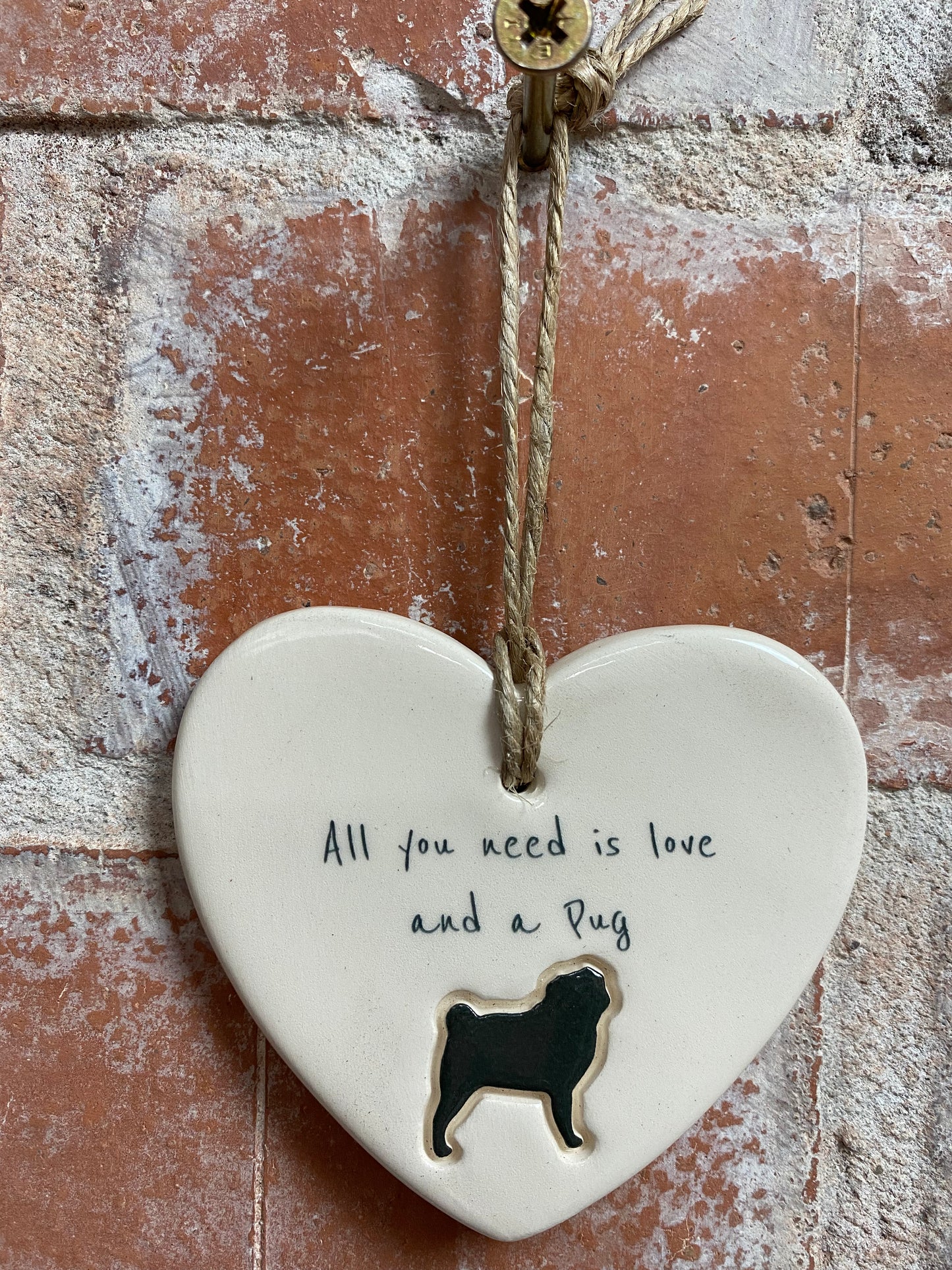 Pug Ceramic Heart Ornament