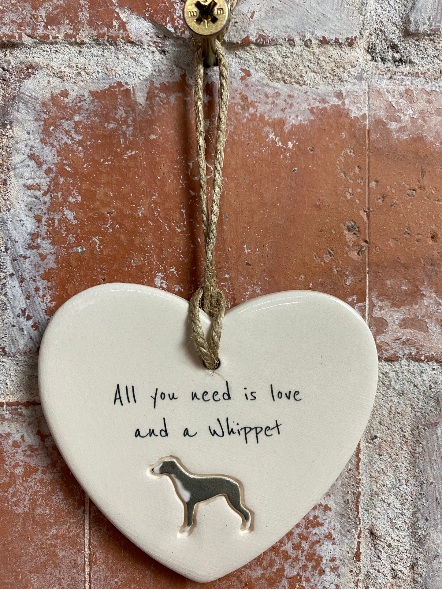 Whippet Ceramic Heart Ornament