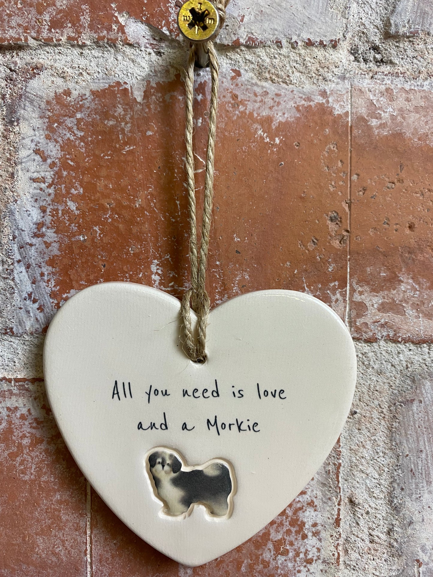 Morkie Ceramic Heart Ornament