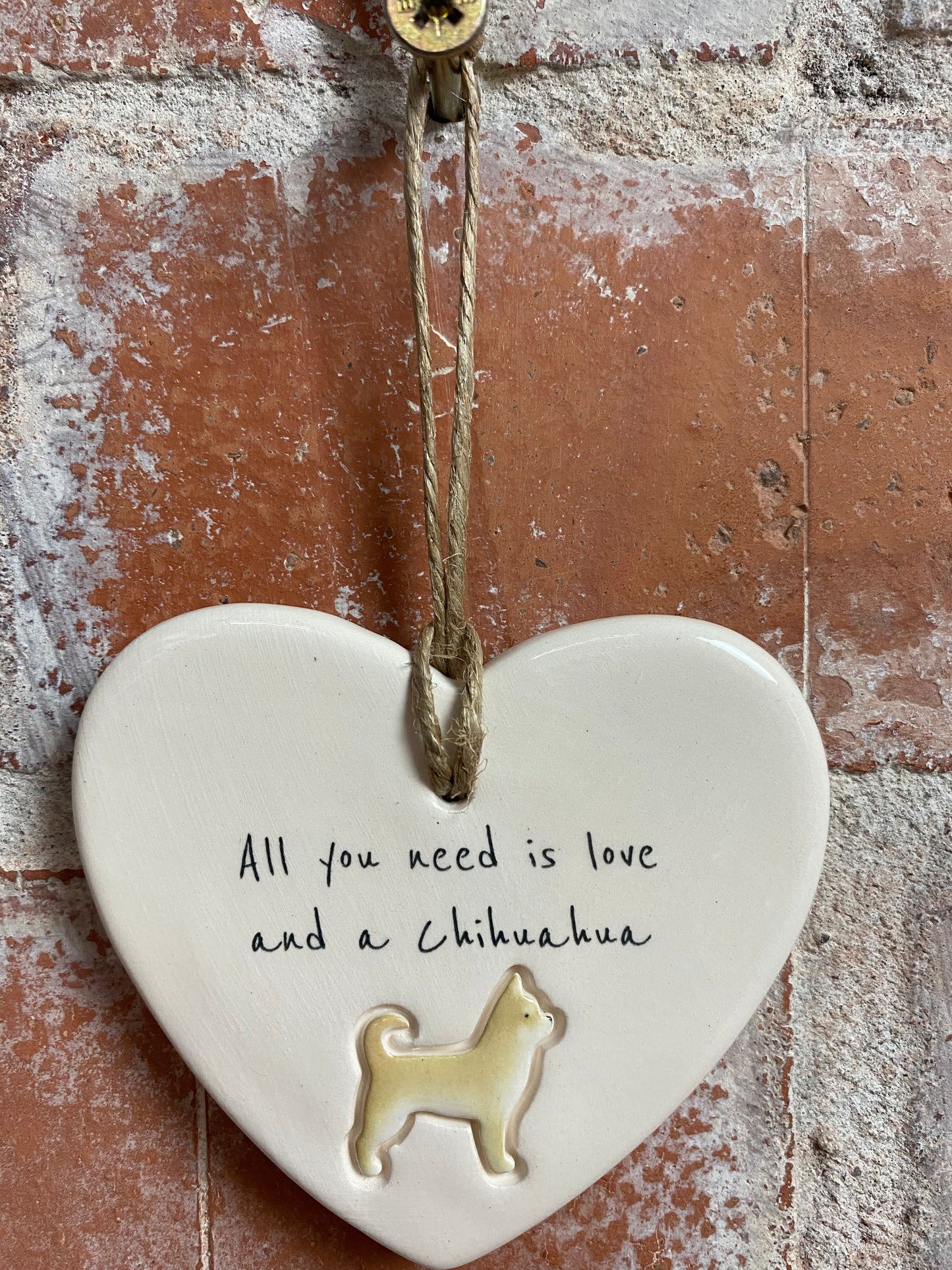 Chihuahua Ceramic Heart Ornament