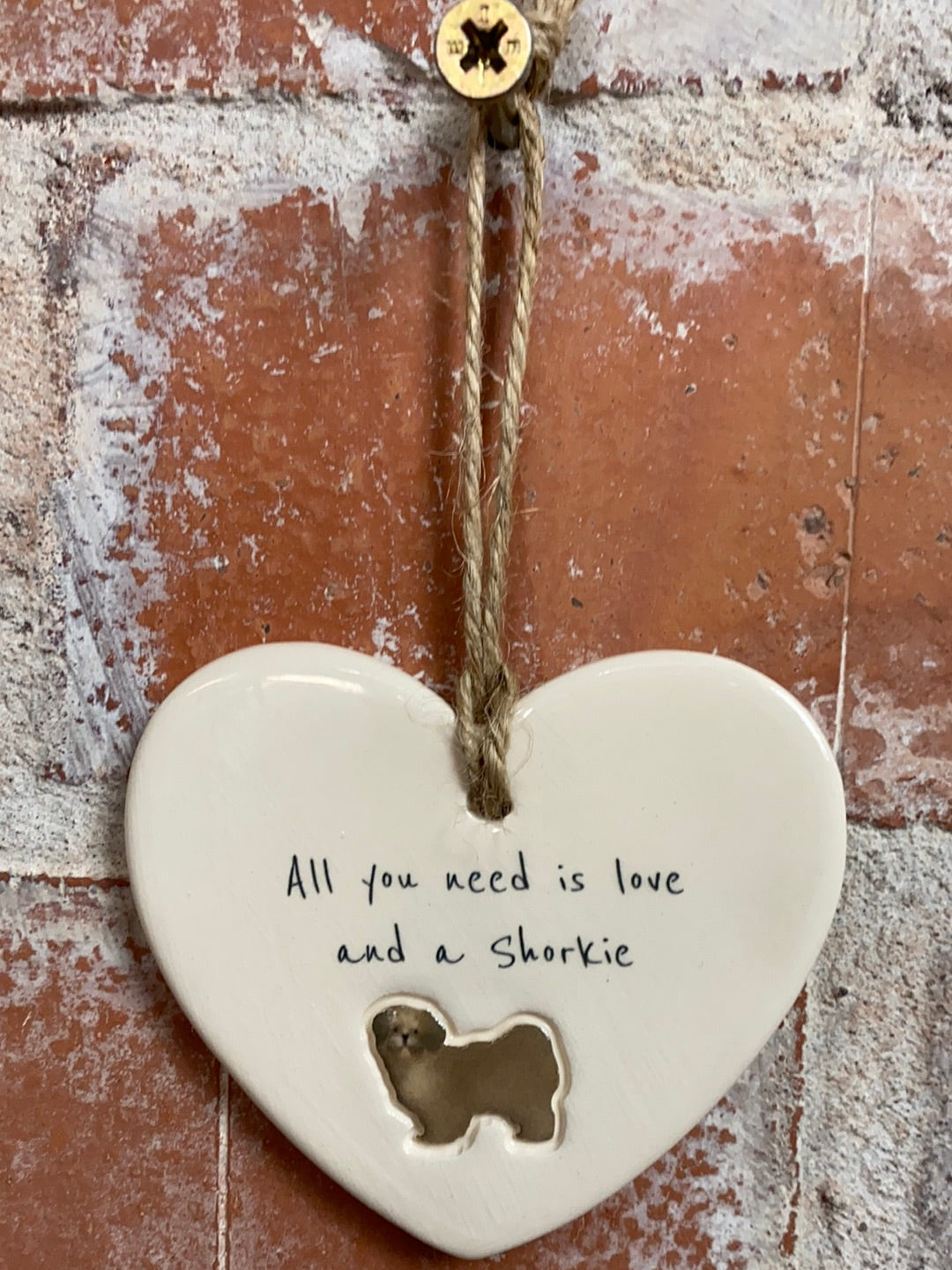 Shorkie Ceramic Heart Ornament