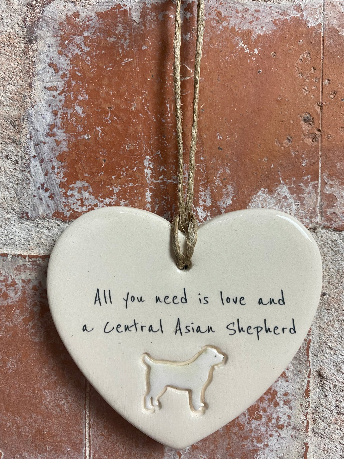 Central Asian Shepherd Ceramic Heart Ornament