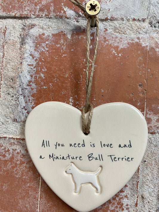 Miniature Bull Terrier Ceramic Heart Ornament