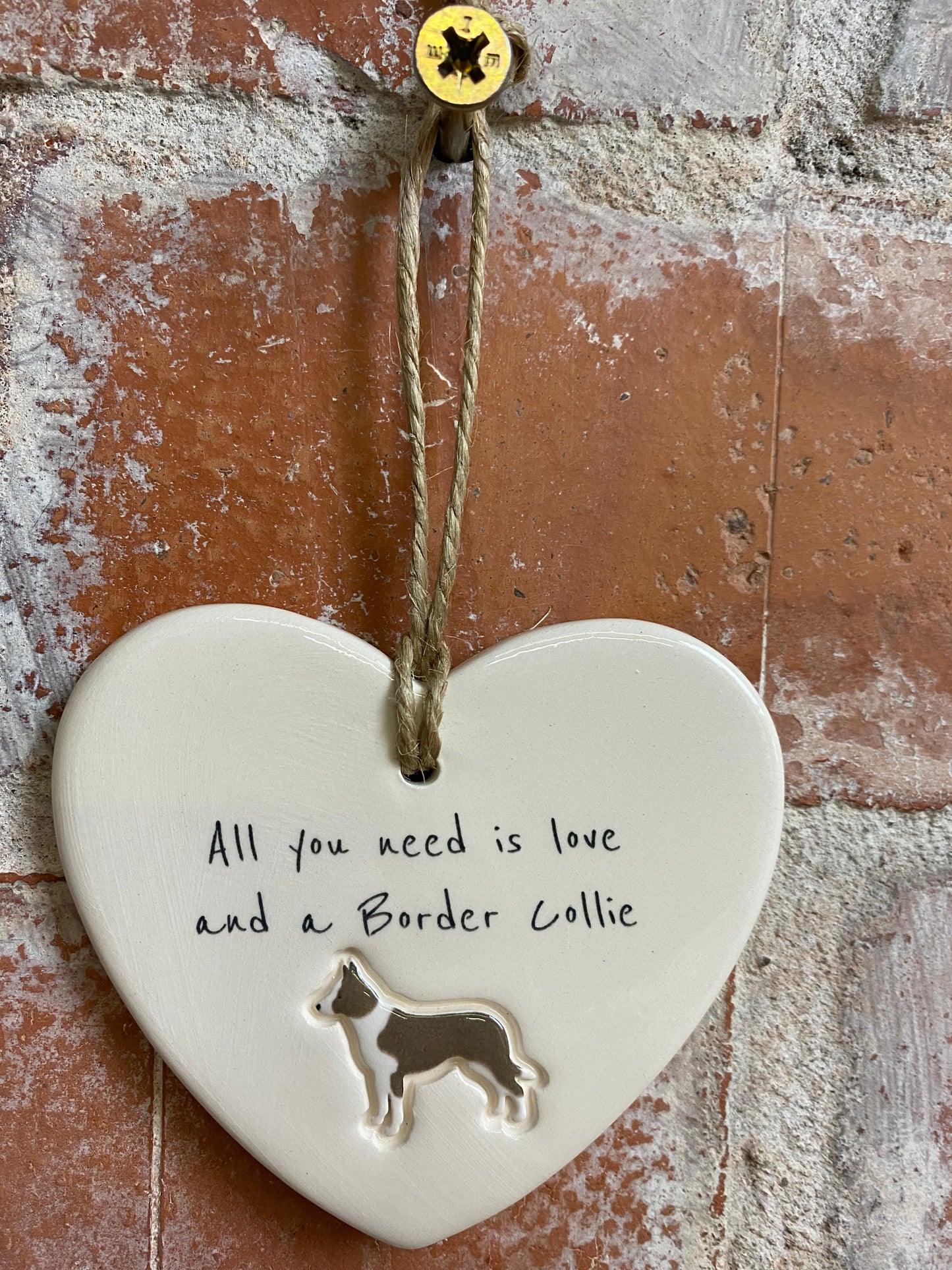 Shorthaired Border Collie Ceramic Heart Ornament