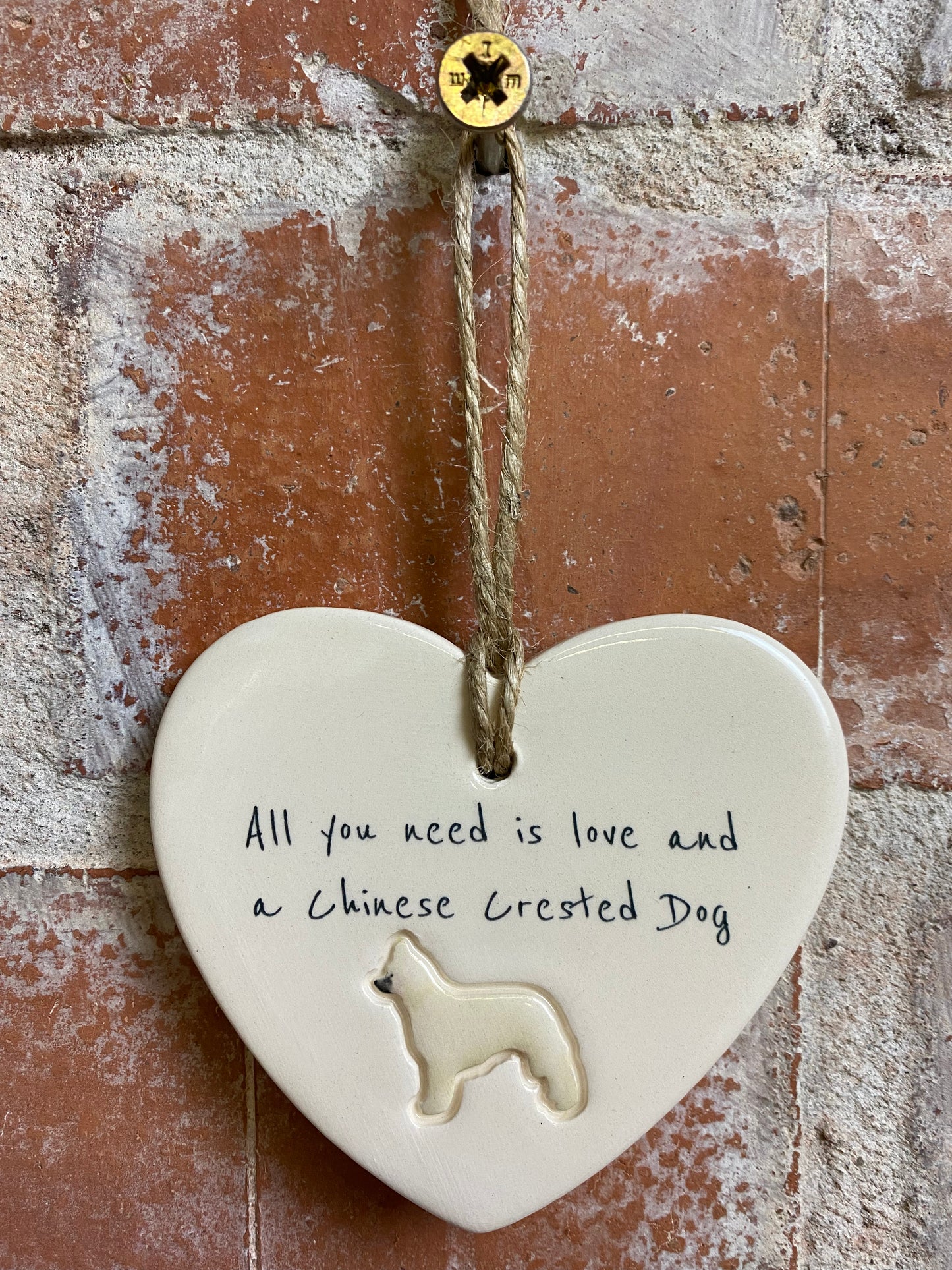 Chinese Crested Dog Ceramic Heart Ornament