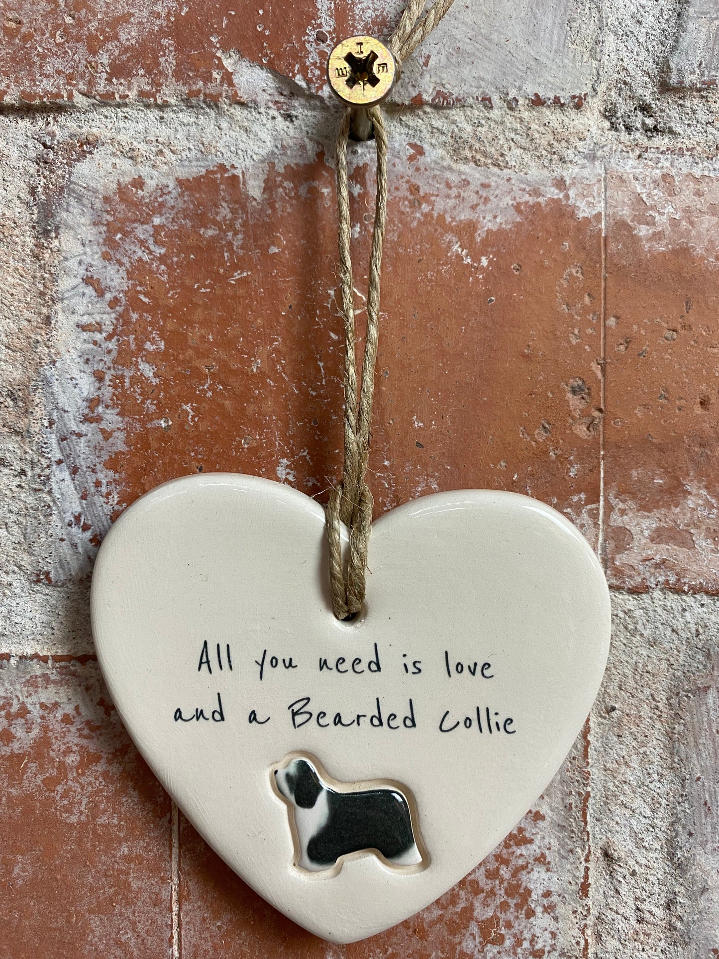 Bearded Collie Ceramic Heart Ornament