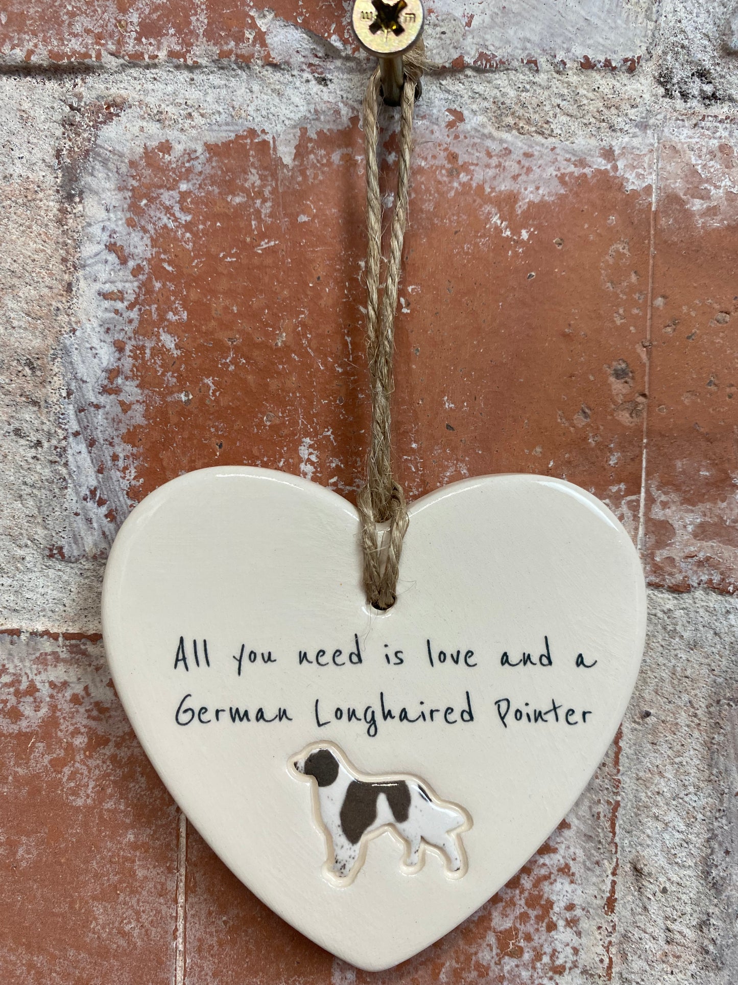 German Longhaired Pointer Ceramic Heart Ornament