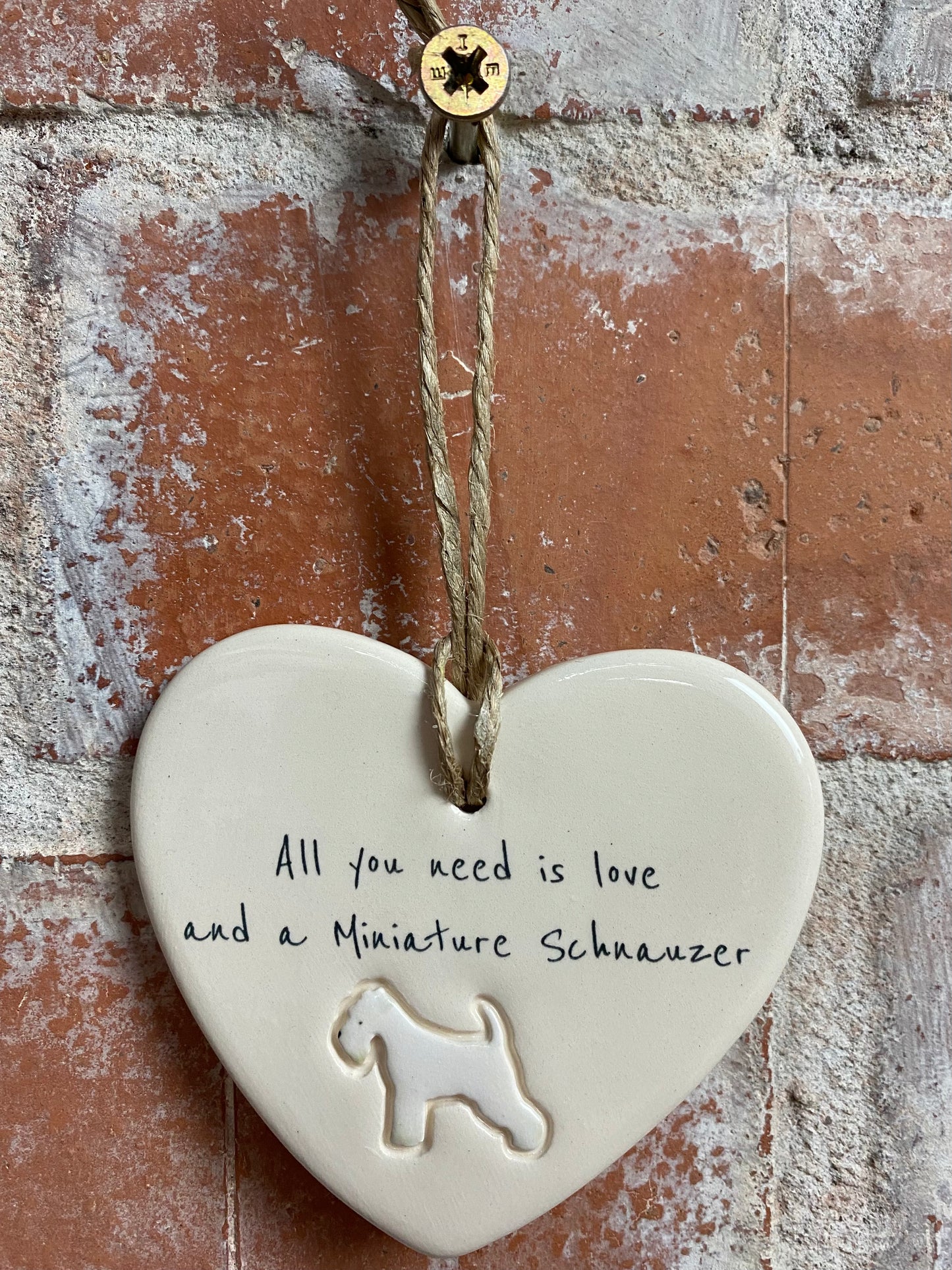 Miniature Schnauzer Ceramic Heart Ornament