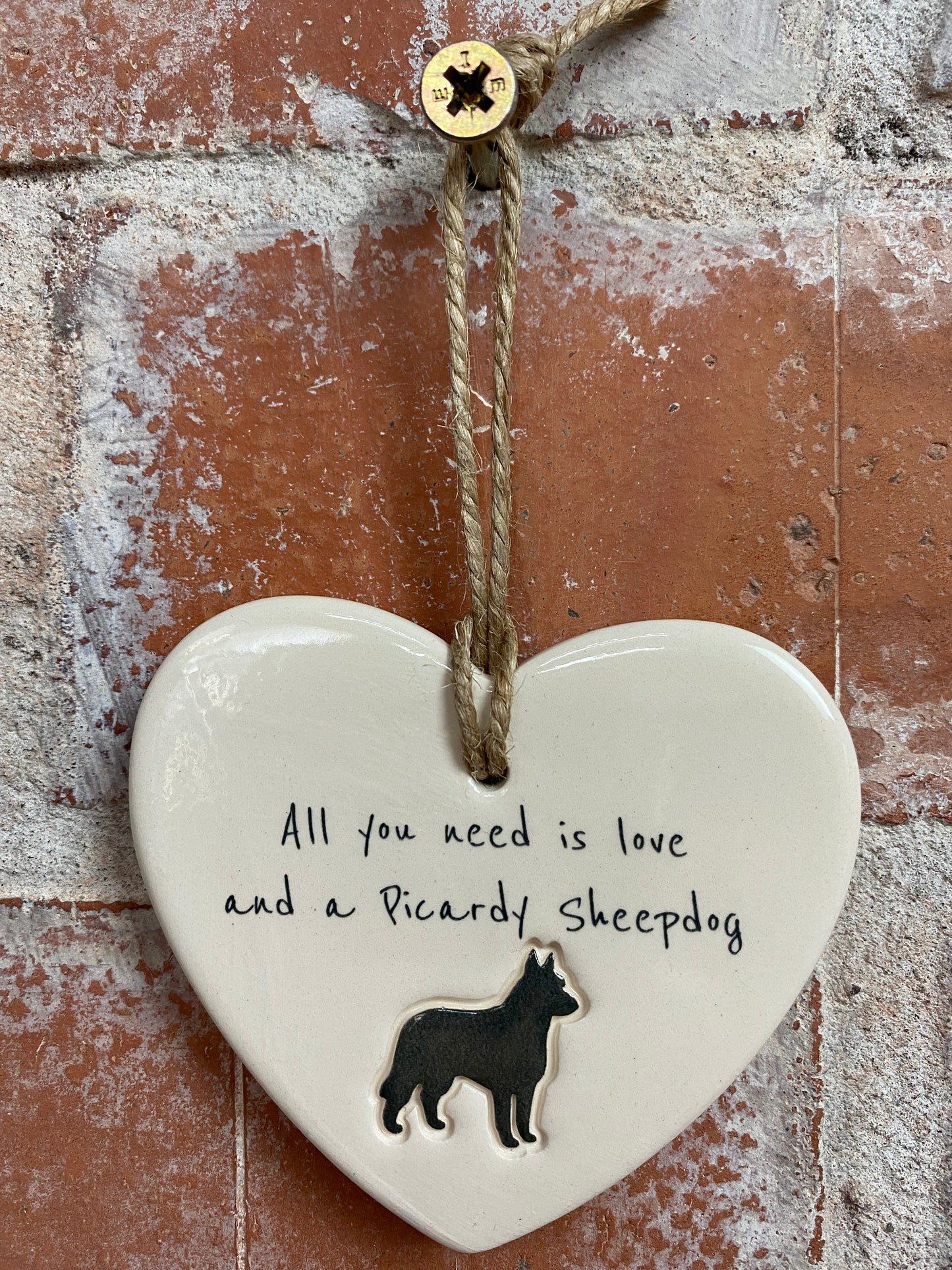 Picardy Sheepdog Ceramic Heart Ornament