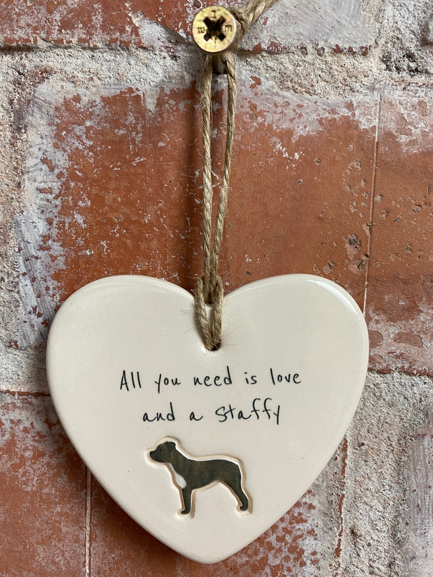 Staffy Ceramic Heart Ornament